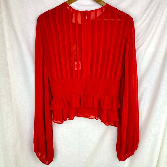 NWT Farm Rio Red Long Sleeve Sheer Stripe Peplum Blouse – Size Small - Picture 8 of 13